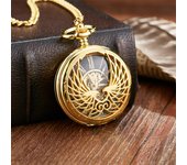 Luxury Golden Love Wings Mechanical Pocket Watch Men Women Necklace Pendant Unique Hollow Design Skull Double sided Chain