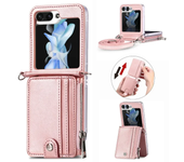 2 in 1 Detachable Zipper Wallet For Samsung Z Flip 6 5 4 3 Flip6 Flip5 Flip4 Flip3 5G Phone Case with Card Slot & Long Lanyard