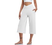 Women  Elastic High Waist 3/4 Pant Casual Active  Fit Wide Capris Leg Pants Trousers With Pockets Pants for Women Women’s Pants