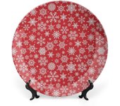 Plato decorativo de 8 pulgadas, plato de vajilla de amapola roja, plato de exhibición de adorno con estampado de amapola sobre fondo blanco para mesa de comedor, decoraciones de recepción de boda, mesa navideña, rojo