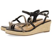 Gioseppo - Sandalia Negra con Tiras y Cristales Multicolor - Cuña de Yute - Mujer Catania
