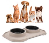 Plastiken Koko - Comedero Doble 0.5L + 0.5L para Mascotas con Base. Ecru