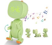 Reloj despertador para niños, Reloj de entrenamiento para dormir para niños con Luces Nocturna, Reloj despertador recargable con música, Reloj digital de Dinosaur para niños y niños (Green)