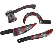 4Pc Halloween Plastic Fake Bloody Props Weapon Knife Ax Sharp Cleaver Sickle Role-Playing Horror Toy Halloween Party DIY