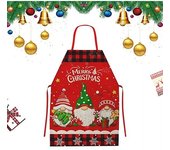 Delantales navideños Divertido delantal de cocina con tres enanitos Delantal navideño con diseño de cuadrícula para hornear