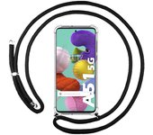 Tumundosmartphone Funda Colgante Transparente para Samsung Galaxy A51 5G con Cordon Negro