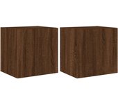 Mueble TV combinadoMuebles TV de pared luces LED 2 uds marrón roble 40,5x35x40 cm