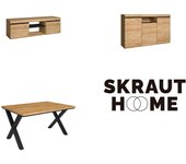 Skraut Home - Conjunto de Muebles de Salón Comedor - Mesa 140x90x75cm patas en X color Negro - 6 comensales - Aparador 140,1x39,6x92,5cm - Mueble TV 140 - Diseño Rústico - Fácil de Montar
