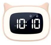 BIT Despertador Educativo Infantil, Radio Despertador Infantil con Luz Nocturna Día/Noche Dos Alarmas 18 Tipos de Música LED Digital Luminoso con Posposición Despertador Educativo Recargable para Niños Niñas, Rosa