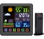 Estación meteorológica inalámbrica, estación meteorológica LCD en color, termómetro higrómetro interior y exterior con sensor exterior, reloj despertador (negro)