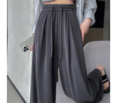2024 New Summer Women's Casual Pants High Waist Solid Minimalism Loose Floor Length Wide Leg Trousers Female