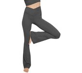 Women's cross waist yoga flare pants women's high waist hip lift abdominal stretch black sports wide leg pants