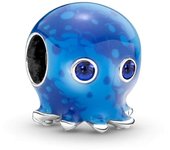 PANDORA Charm de pulpo con diseño de olas y burbujas de la serie Ocean , esmalte azul, Charm de pulpo con diseño de olas y burbujas