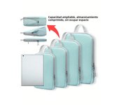 Set de 6 bolsas de viaje compresibles organizador de maleta impermeable de nylon con manilla portátil cubos de almacenamiento para maleta