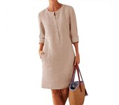Jocoo Jolee Women Casual Soild Long Sleeve Cotton and Linen Tunic Dress Vintage Straight Dress Long Sleeve Oversized Mini Dress
