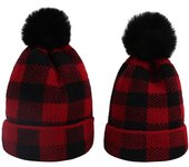 Gorros navideños tejidos a cuadros rojos Gorros de invierno a juego para mamá y yo Gorros cálidos para bebés Gorros navideños a juego para madres e hijos,Gorro de Algodón Bebé