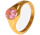 GOLDENCAT Anillo Pink Lady Talla 7, Anillo con Circonitas, Anillo de Acero con Circonita Rosa, Diámetro interno del aro 17,3 mm, Zircon, Acero Inoxidable, Baño Oro 18k