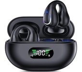 Open Ear Clip Wireless Earbuds Bluetooth 5.3, Sports Earphones Built-in Microphone with Earhooks & Ear Hook, Wireless Charging Case & Display, Waterproof Fitness Headphones for Exercise