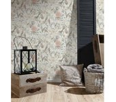 Muestra DIN A4 de Papel pintado vinílico lavable con dibujo de flores y pájaros con estilo inglés - Victoria Blossom 126371 de GAULAN