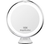 Espejo de aumento con iluminación LED, aumento de 10x, lechón Fuerte, Espejo de maquillaje, Espejo de afeitar con iluminación antideslumbante, giratorio 360 °