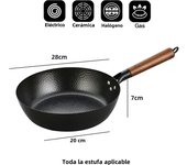 28cm Wok Non-stick Frying Pan Iron Pan Uncoated Steak Cooking Pot Pancake Pan Handmade Cast Gas Stove Induction Kitchen Cookware