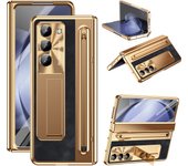 PU Leather Glass Film Pen Slot with Pen Phone Case for Samsung Galaxy Z Fold 6 5 4 3 Fold6 Fold5 Hinge Protection Cover