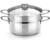 Bra - Olla Vapor Ancora, De 20 a 24 cm, Acero Inoxidable, Apta Inducción, Incluye Tapa Vidrio Templado, Acabado Pulido Satinado
