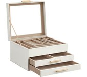 SONGMICS Caja de Joyas, Caja Joyero de 3 Niveles, Estuche de Joyería, Tapa de Cristal, con 2 Cajones, Gran Capacidad, Estilo Moderno, Idea de Regalo, Azul Ahumado y Dorado/Blanco Nube/Gris Interestelar/Gris Interestelar y Dorado/Negro Grafito/Verde Aguaca