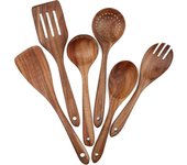 Juego de 6 utensilios de cocina de Madera, resistentes a los arañazo y al Calor.