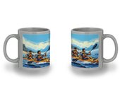 MERCHANDMANIA TAZA COLOR NEGRO RECUADRO deporte playa kayak amigos isla tropical color mug