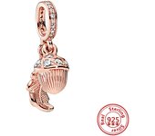 Hot Sale Rose Gold Series Pink Zircon Leaves Heart Pendant Sparkling Clip Bead Fit Pandora Charm Bracelet DIY 925 Silver Jewelry