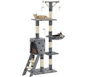 vidaXL RASCADOR PARA GATOS CON POSTE DE SISAL 138 CM HUELLAS GRIS