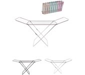 JARDIN202 - Tendedero Metálico de Ropa Plegable Incluye 20 Pinzas | Tendal de Estructura Metálica Ligera con Alas para Exterior o Interior