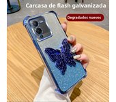 Luxury Glitter Butterfly Holder Phone Case for Vivo V40 Lite V29 V27 V25 23 Pro TPU Plating Shockproof Protector Back Soft Cover