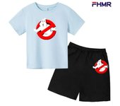 Summer children's T-shirt+shorts set, Ghostbusters Squad children aged 2-12, casual printed short sleeved movie costume set for