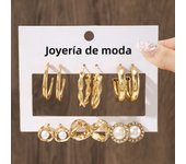 Exquisite Imitation Pearl Rhinestone Stud Earrings Fashion Geometric Metal Twisted Pattern Earrings Women's Trendy Party Jewelry