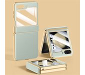 For Samsung Galaxy Zflip 5 6 Luxury Plating Pure Leather Hinge Phone Case For Samsung Z Flip5 Flip 6  Lens Protection Back Cover