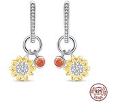 Earrings For Women 100% 925 Silver Plate Golden Sunflower Cherry Pendant Earrings Fine Wedding Engagement Party Jewelry Gifts