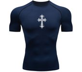 Cross Print Compression Shirts for Men Athletic Quick Dry Tshirt Tees Tops Gym Workout Running Rash Guard Baselayers Undershirts