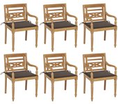 vidaXL Sillas Batavia 6 unidades madera maciza de teca con cojines