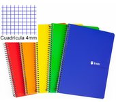 Enri Cuadernos A4 espiral, tapa blanda, 80 hojas de 60 gramos, cuadrícula 4x4 mm, colores surtidos - Pack 10 unidades