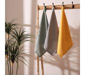 Pack de 3 Paños de Cocina, Modelo Boston, 100% Algodón,Mostaza/Gris/Agua, Deskarao