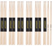 ammoon 12 Pairs of 5A Wooden Drumsticks Drum Sticks Fraxinus Mandshurica Wood Drum Set Accessories