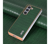 Luxury Crocodile Pattern Leather Phone Case for Samsung Galaxy Z Fold 6 5 4 3 Fold6 5G Shockproof Electroplat Frame Soft Cover