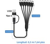 6 in 1 USB C Splitter Cable Multi USB C Cable Type C Male Charger Cable for iPhone 15 Android Samsung Tablet and TypeC Device