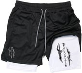 Graphic 2 in 1 Workout Running Shorts for Men Gym Athletic Performance Shorts with Compression Liner Phone Pocket Towel Loop