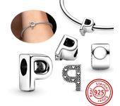 925 Sterling Silver Hollow Round A-Z 26 English Letter Alphabet DIY Beads Fit Original Pandora Charms Bracelet Fine Jewelry Gift