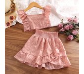 Girls' Clothing Set 5-12T Tri-Color Optional Flying Sleeve Square Collar Vest Top + Lace Skirts  Children Girls Baby Clothes Set