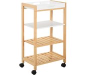 HOMCOM Carrito de Cocina Carrito de Servicio Doméstico de 4 Niveles con Una Bandeja Extraíble Estante Ruedas Universales 40x30x76 cm Blanco Madera