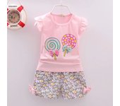 New Baby Girls Clothes Sets Summer Kids T-shirt Tops+Short Pants Clothes Suit Toddler Girl Lollipop Printed Infant Clothing Sets